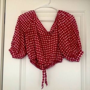 Forever 21 crop off-the-shoulder red gingham top
